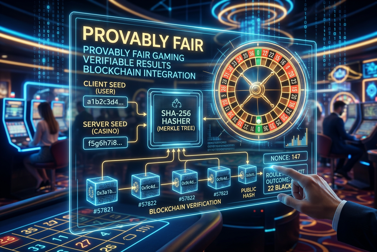 Průřez technologiemi krypto kasina s vizualizací blockchainu
